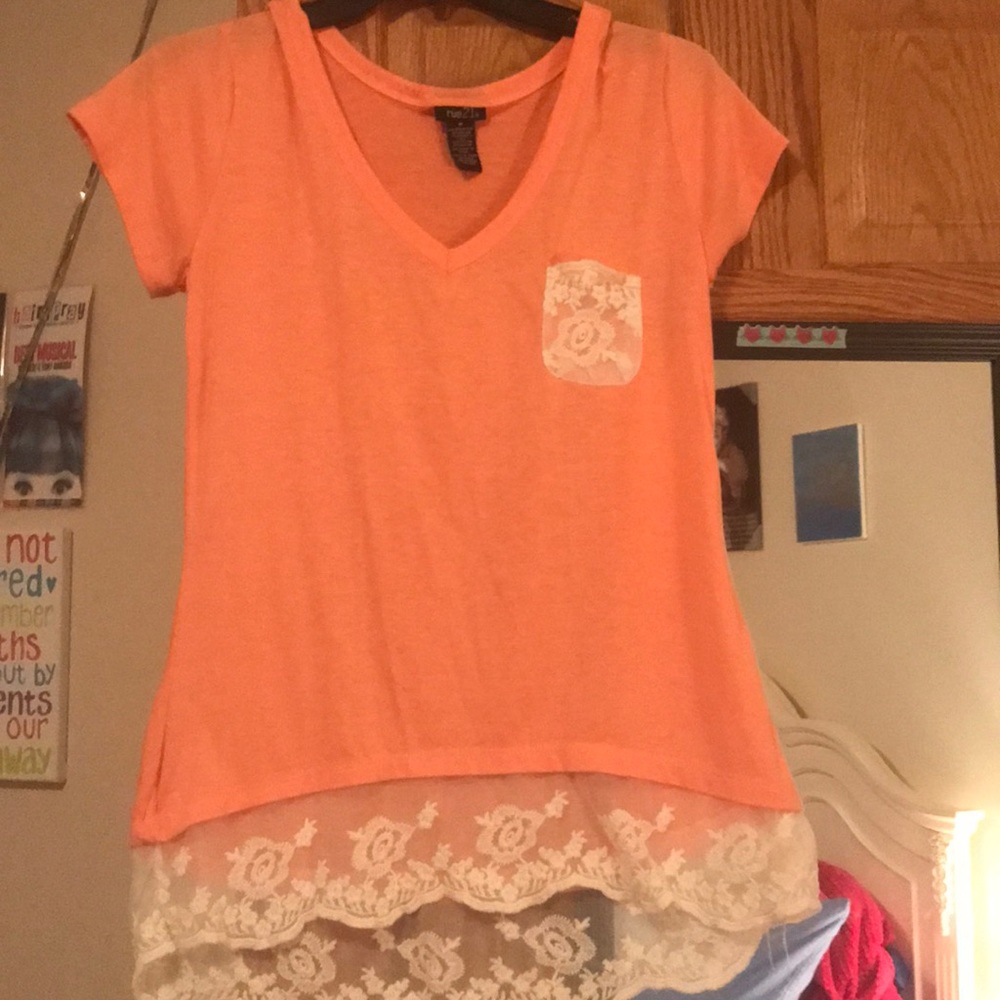 Coral Shirt with Lace Detailing